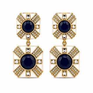 Byzantine Medallion Drop Earrings in Navy & White, alternate view