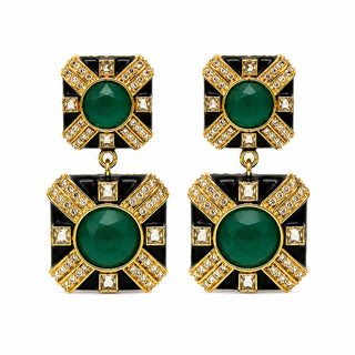 Byzantine Medallion Drop Earrings in Black & Green