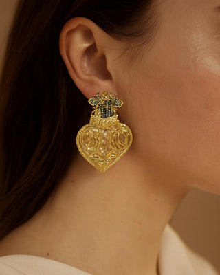 Golden Heart Bee Earrings