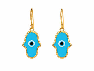 Turquoise Glass Hamsa Evil Eye Earrings