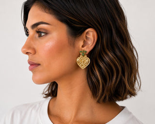 Golden Heart Bee Earrings