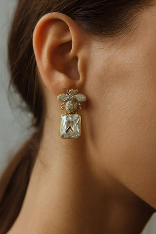 Golden Butterfly and Crystal Drop Earrings