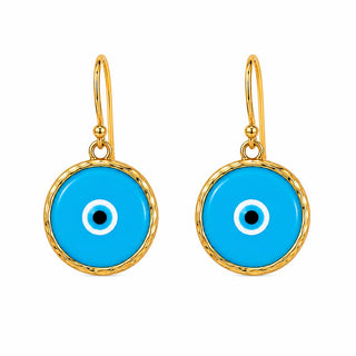 Round Turquoise Glass Evil Eye Earrings