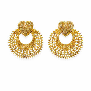 Golden Filigree Chandbali Earrings — textured gold filigree hoop earring, close-up