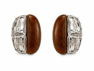 Tiger's Eye Half Moon Earrings in silver, close-up