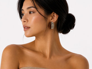 Tiger's Eye Half Moon Earrings in silver — tiger's-eye-tone stone with sculptural silver detailing
